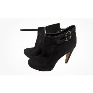 Sam Edelman Womens Boots Kit Black Suede Heels Ankle Booties Buckle Size 8.5M